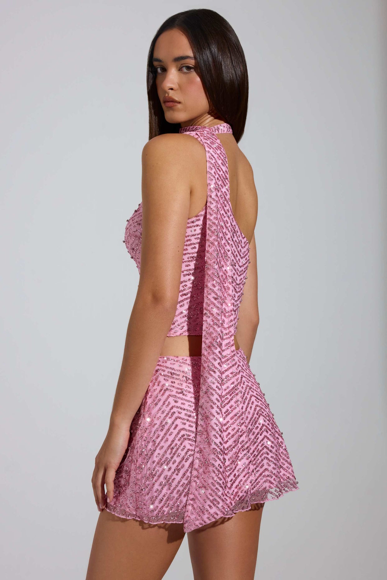 Embellished Low-Rise A-Line Micro Mini Skirt in Pink - 7