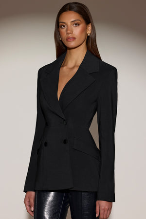 Structured Double-Breasted Blazer  in Black