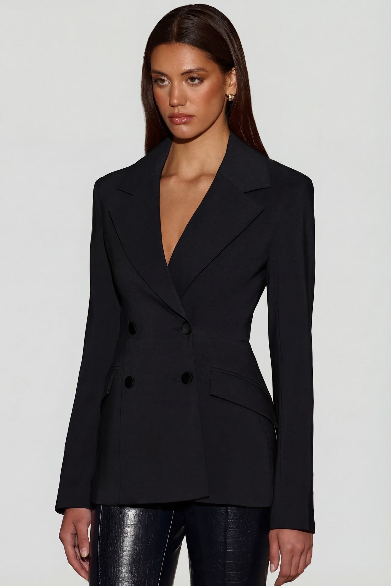 Structured Double-Breasted Blazer in Black - 6