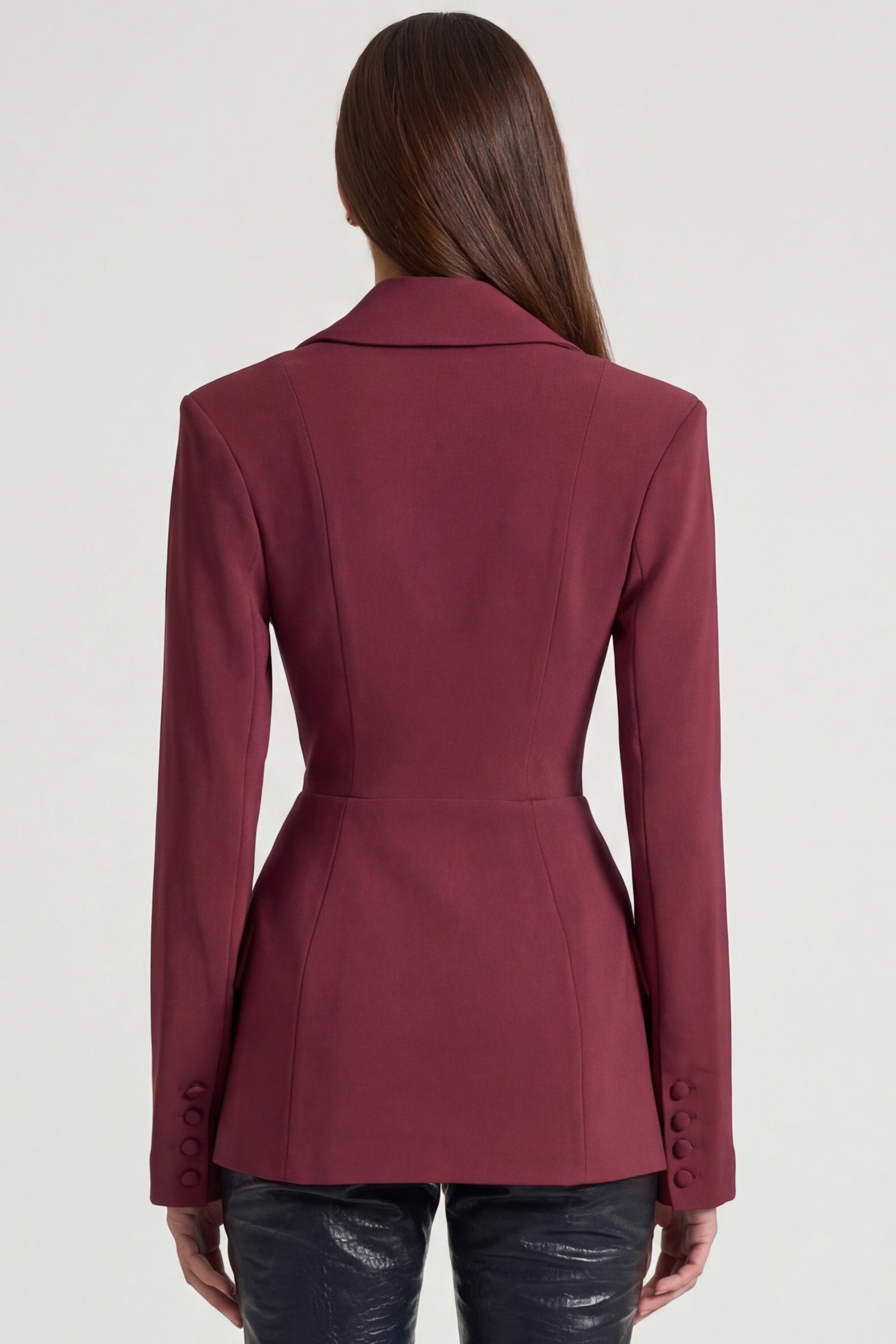 Structured Double-Breasted Blazer in Burgundy - 2