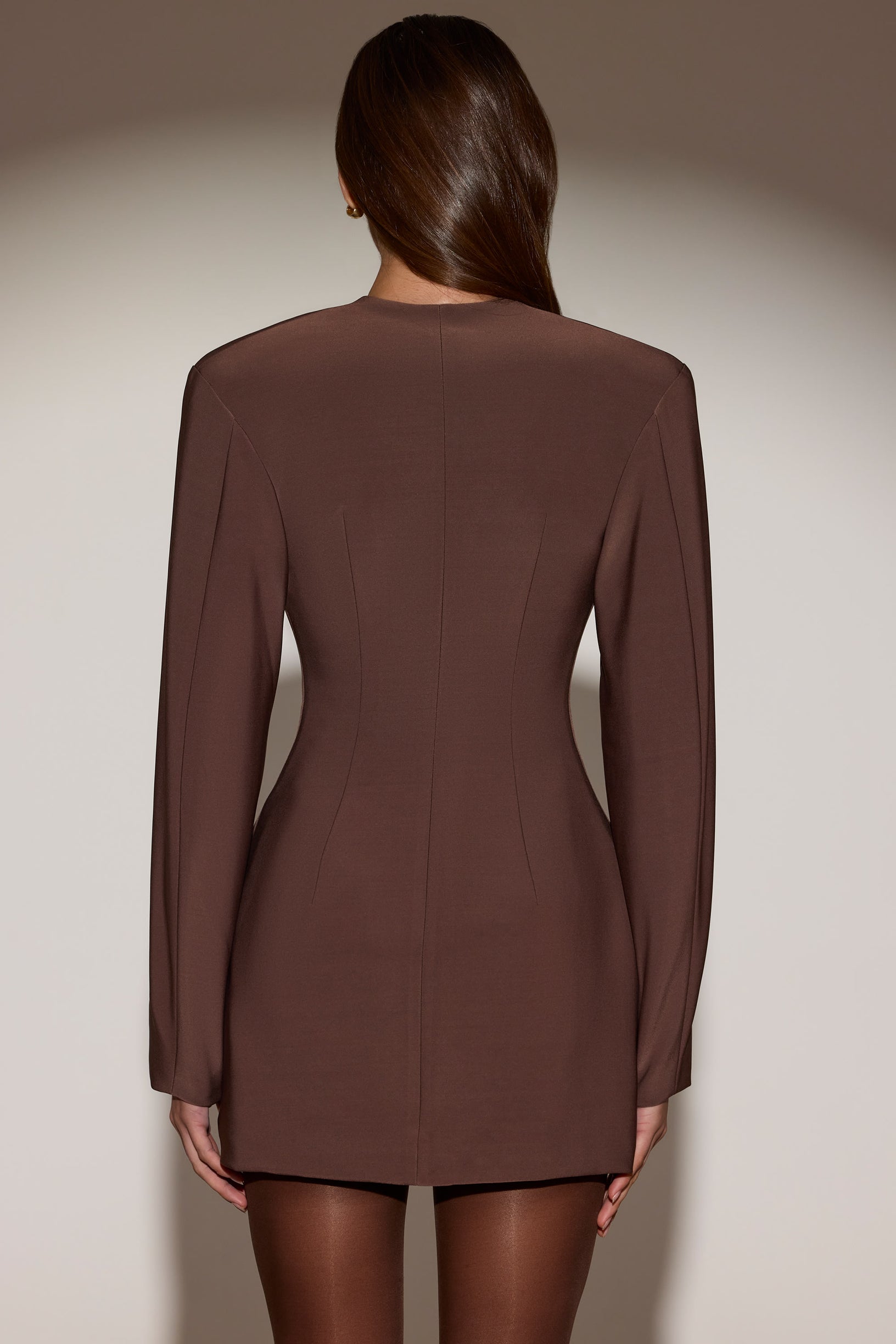 Single-Breasted Blazer Mini Dress in Chocolate Brown - 2