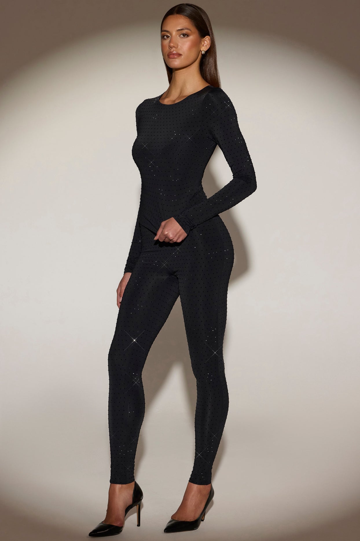 Embellished Jersey High-Waisted Leggings in Black - 6