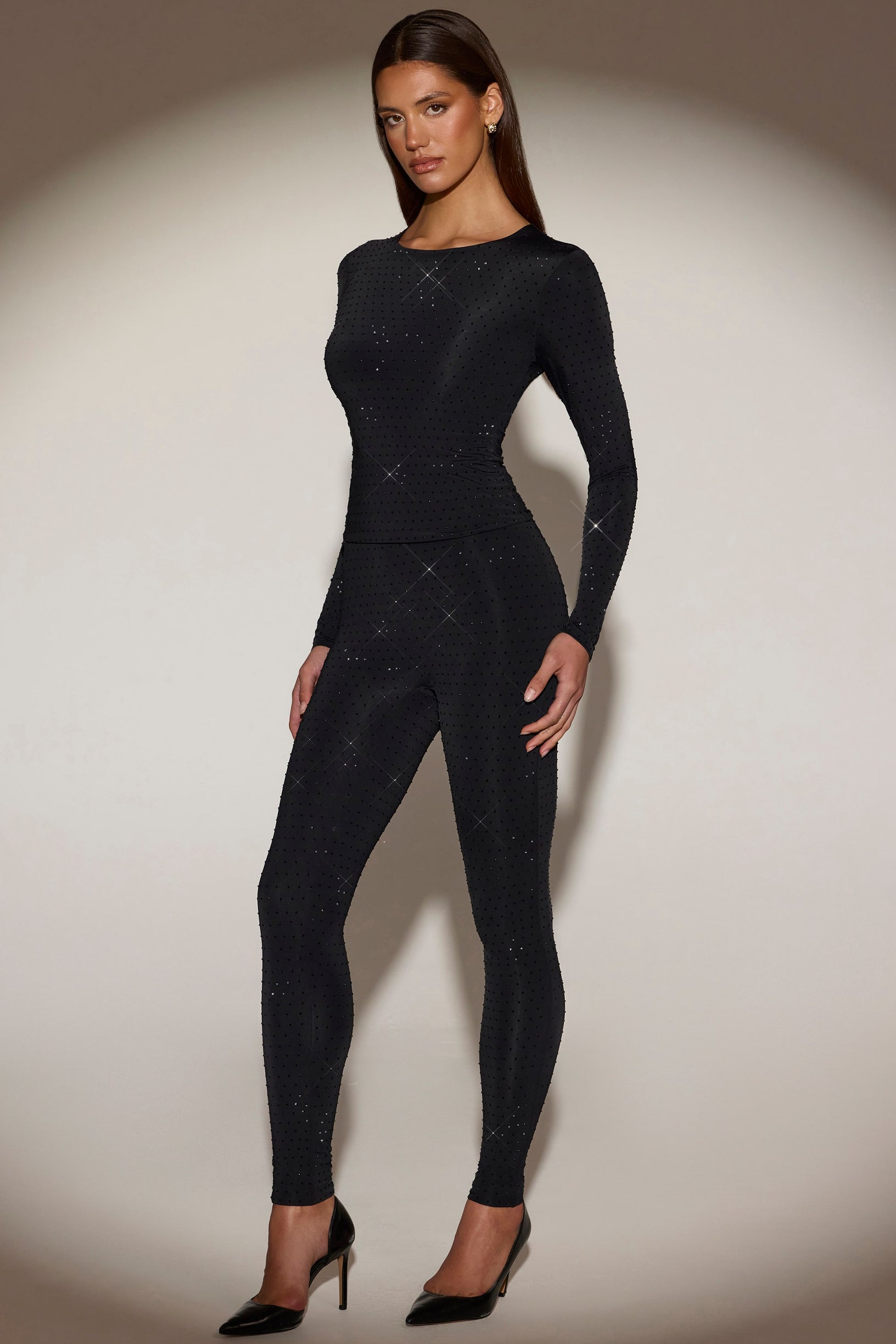 Embellished Jersey High-Waisted Leggings in Black - 1