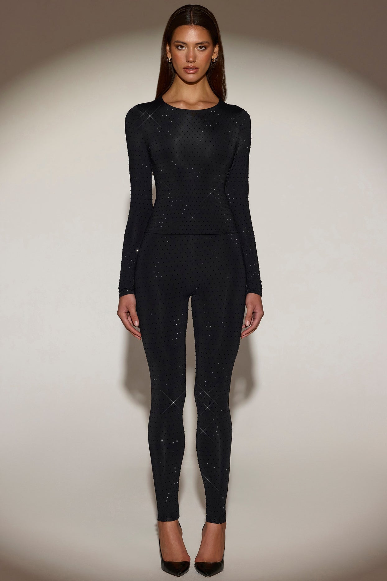 Embellished Crew-Neck Long-Sleeve Top in Black - 8
