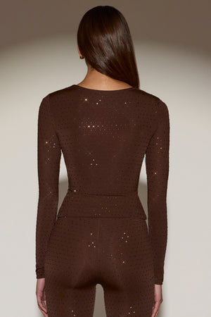 Embellished Long-Sleeve Top in Chocolate Brown