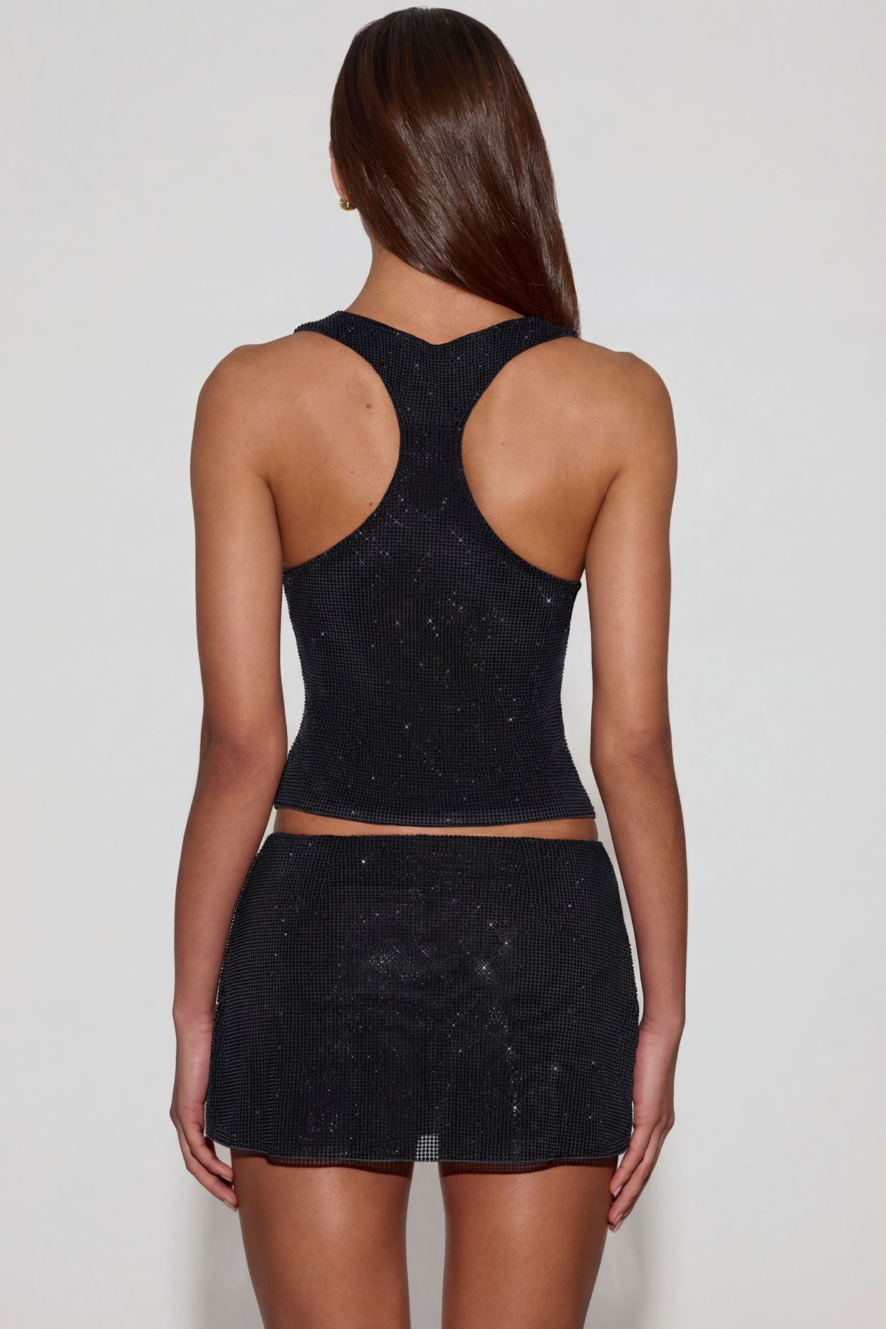 Embellished Jersey Scoop-Neck Racerback Top in Black - 2