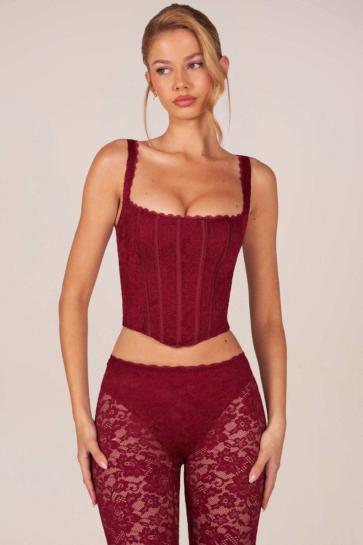Lace-Up Corset Top in Cherry Red - 5