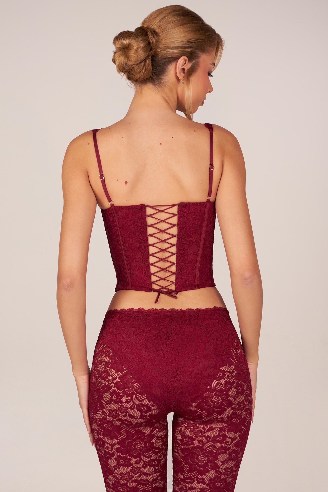 Lace-Up Corset Top in Cherry Red - 6