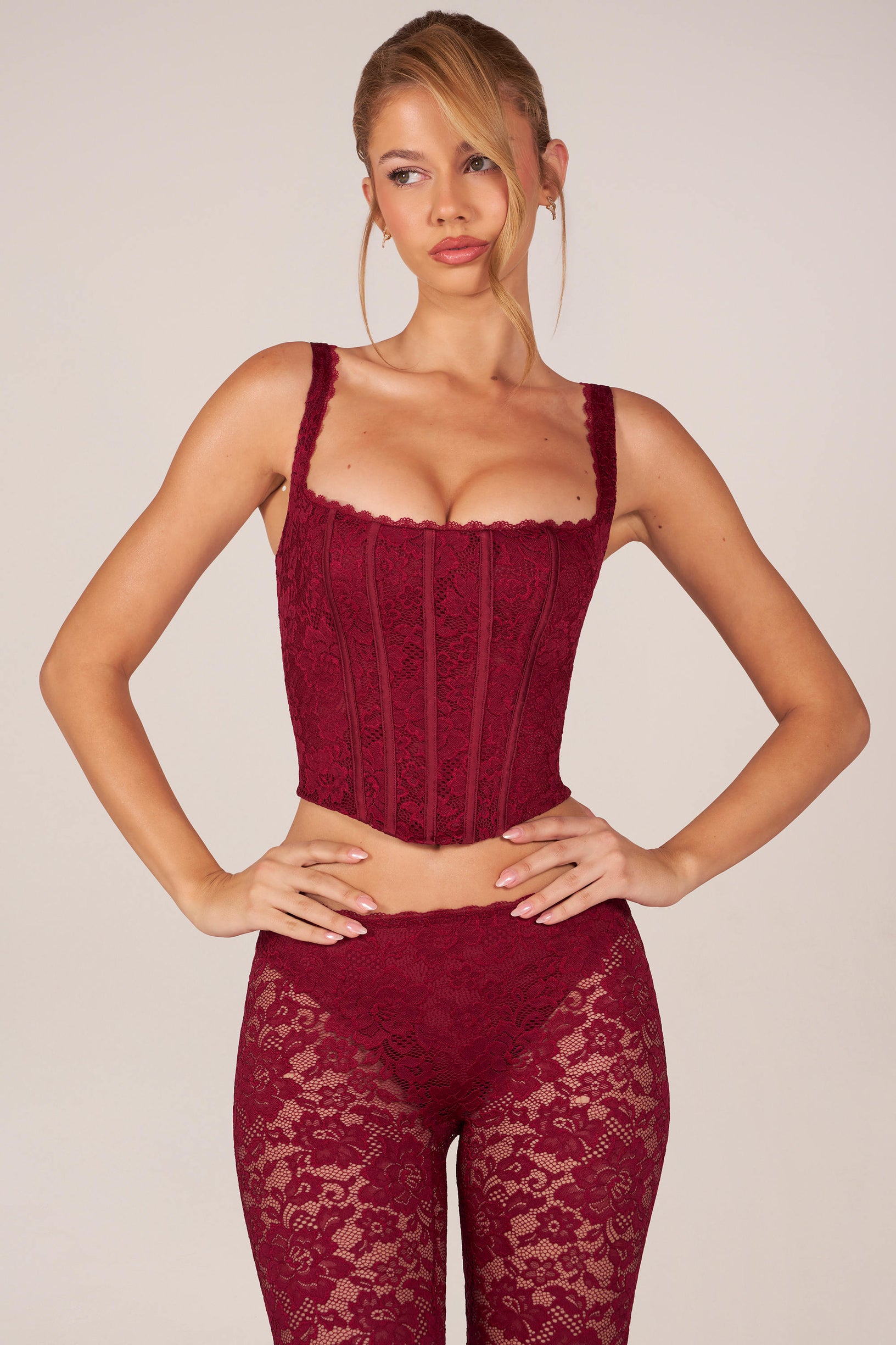 Lace-Up Corset Top in Cherry Red - 1