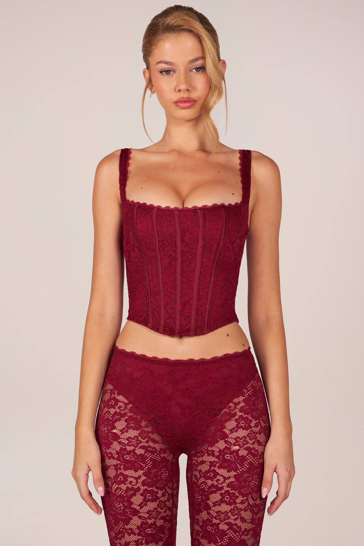 Lace-Up Corset Top in Cherry Red - 7