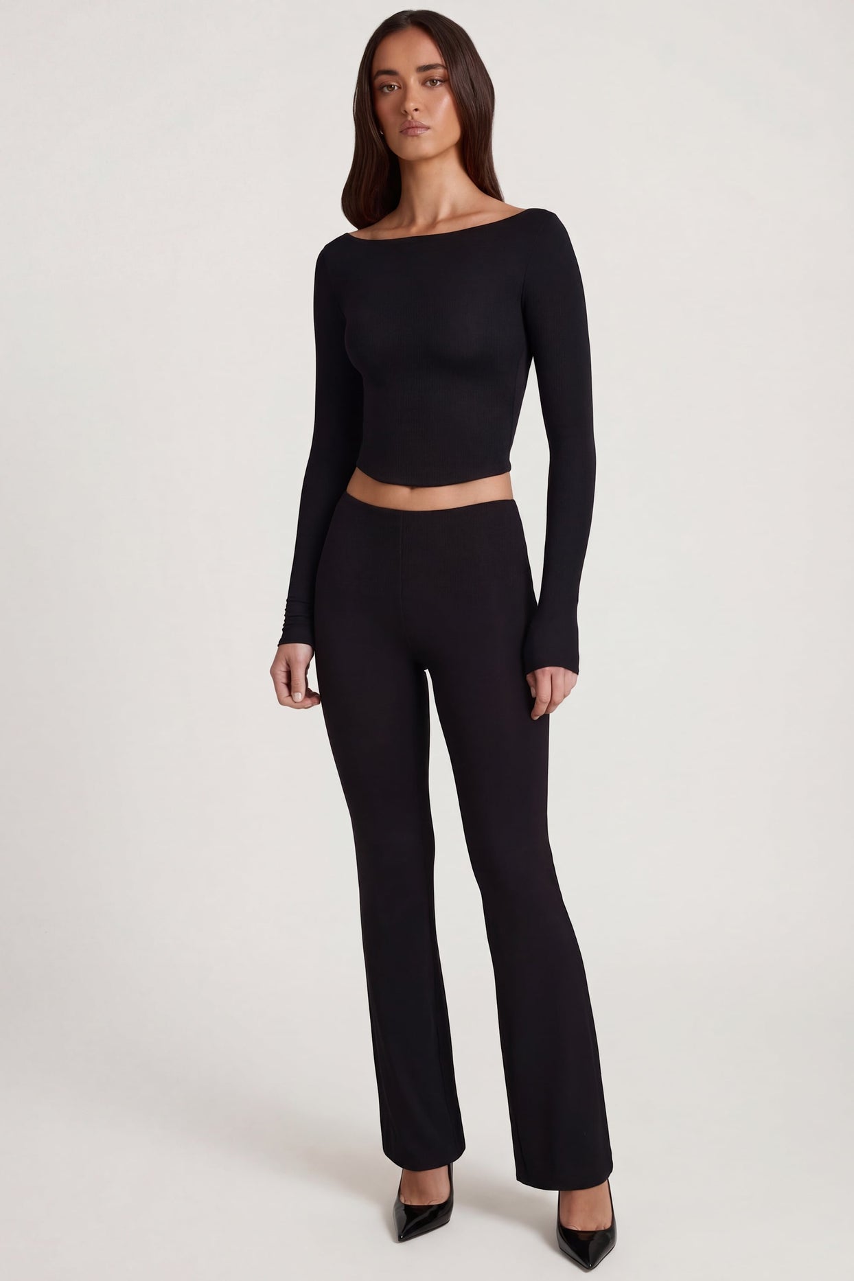 Modal Mid-Rise Flared Trousers in Black - 6
