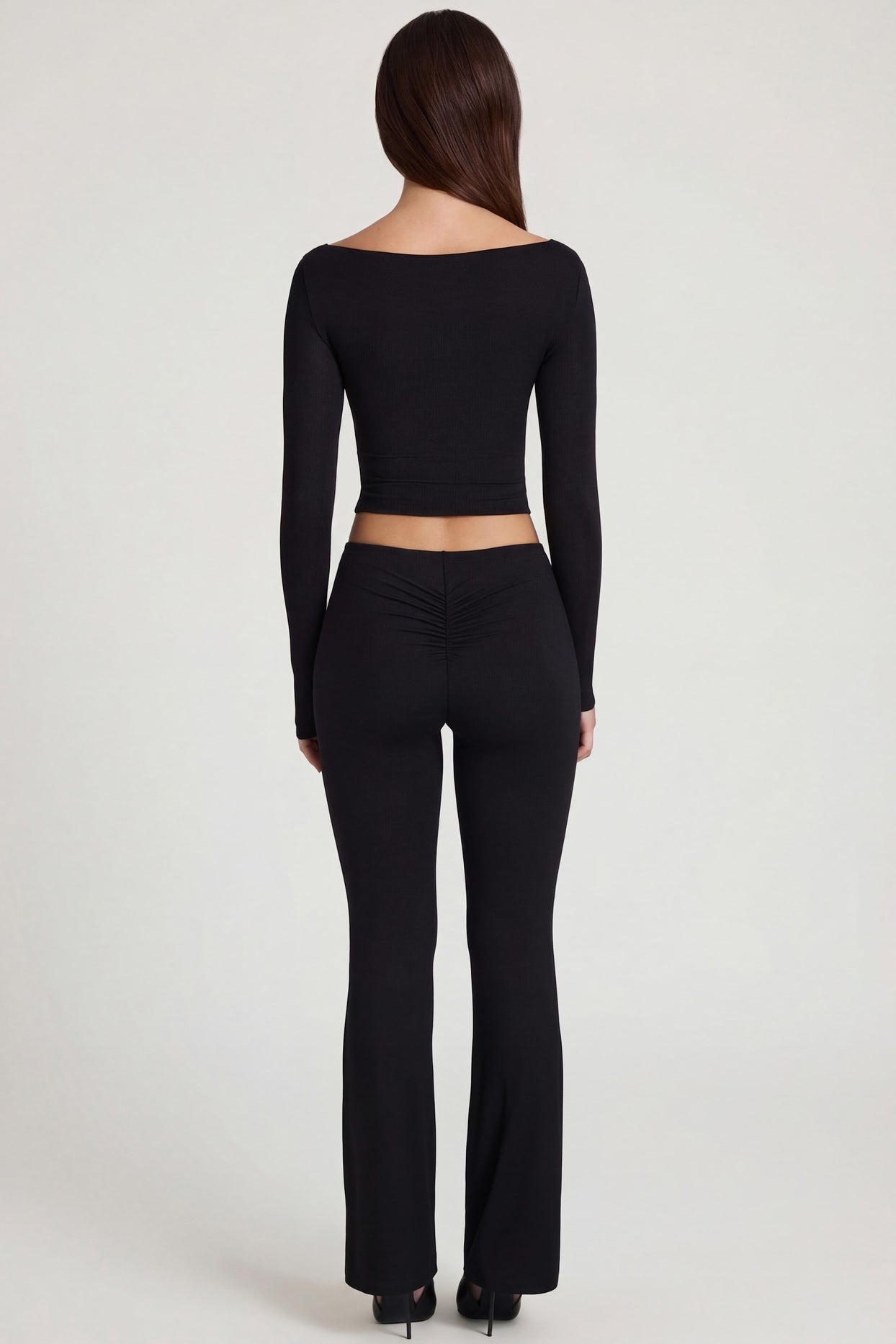 Modal Mid-Rise Flared Trousers in Black - 2