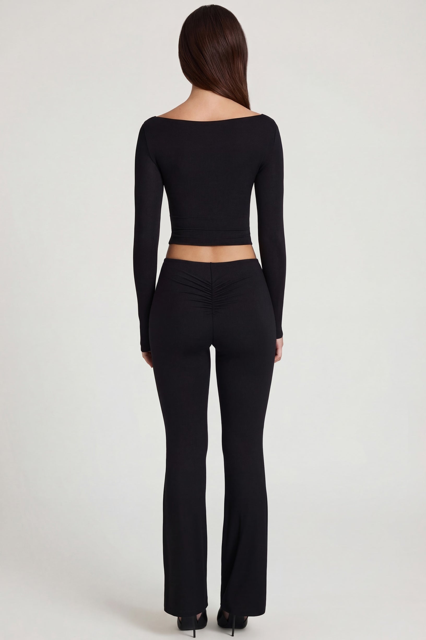 Modal Mid-Rise Flared Trousers in Black - 2