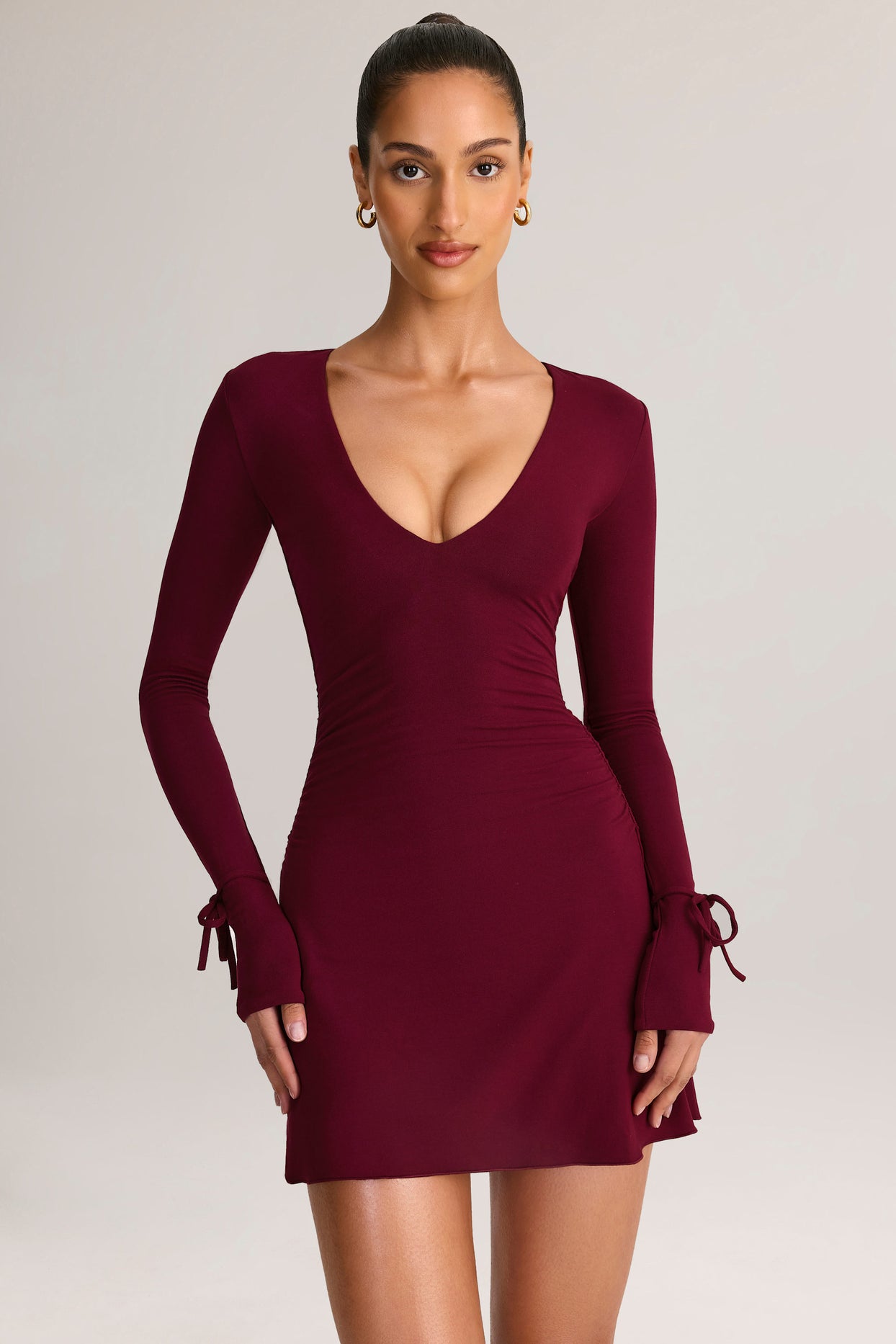 Modal Long-Sleeve Mini Dress in Wine - 6
