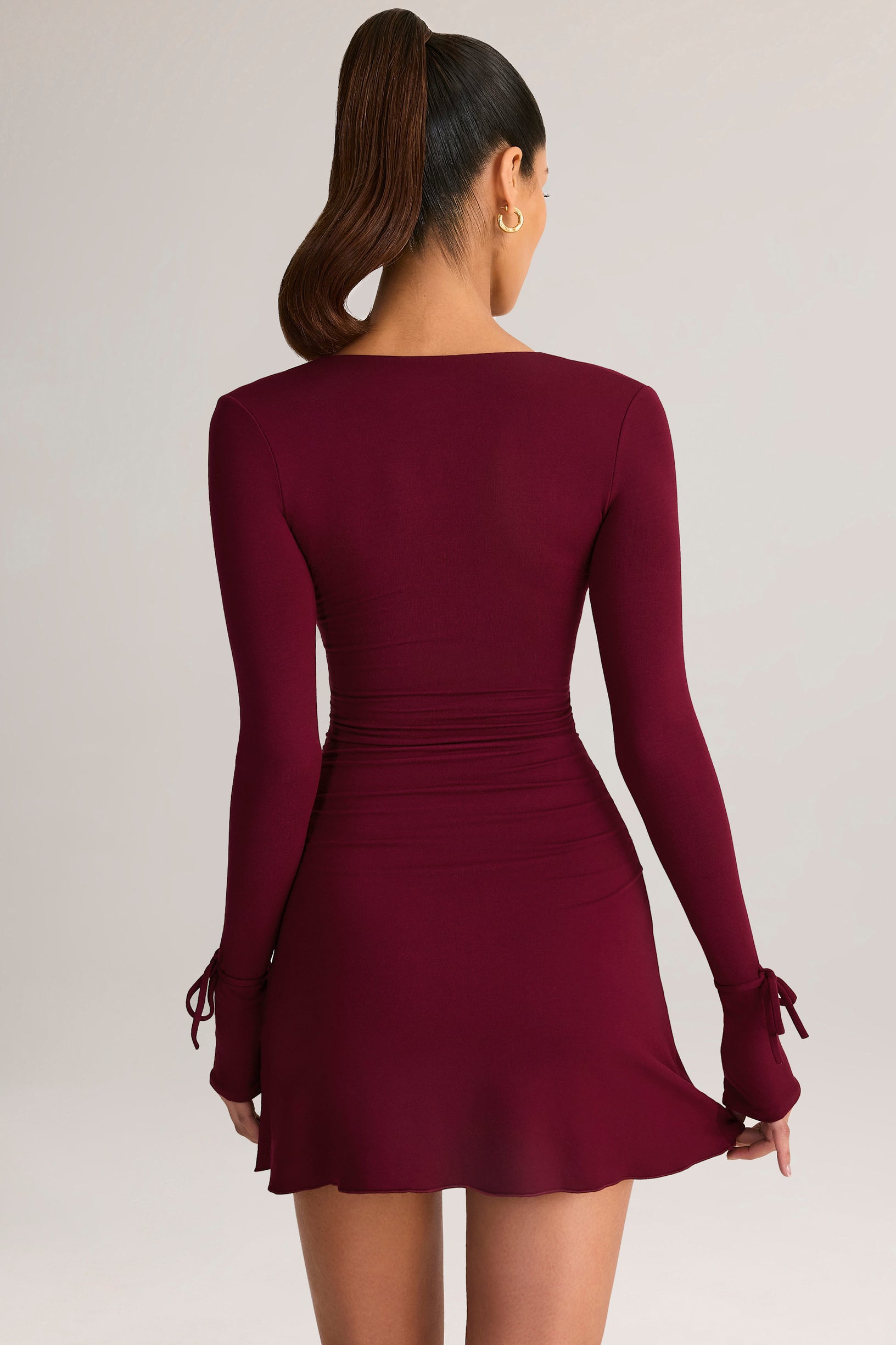 Modal Long-Sleeve Mini Dress in Wine - 2