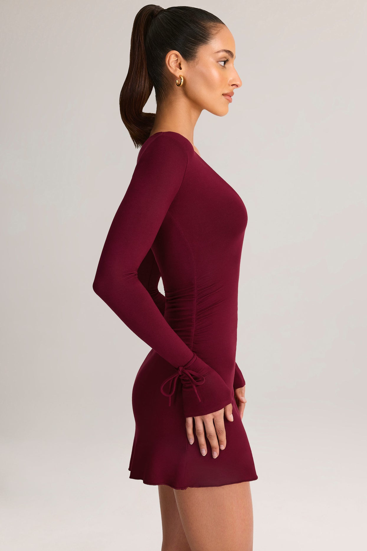 Modal Long-Sleeve Mini Dress in Wine - 3