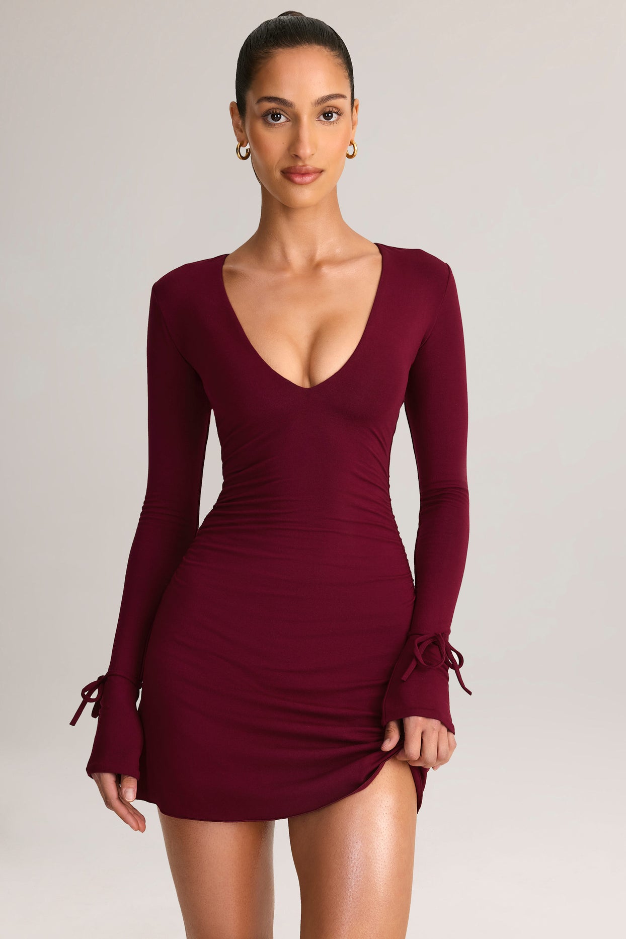 Modal Long-Sleeve Mini Dress in Wine - 5