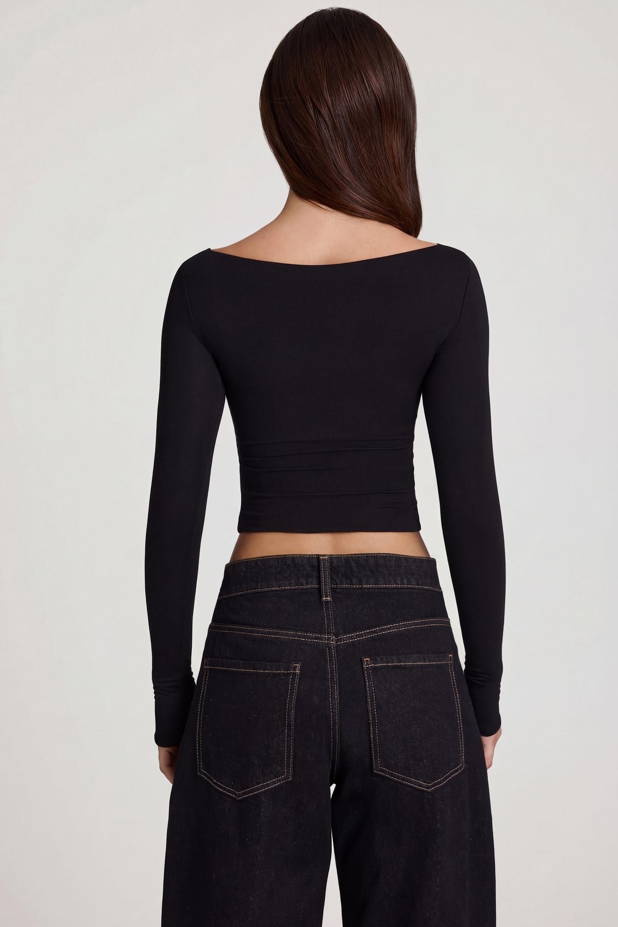 Modal Boat-Neck Long-Sleeve Top in Black - 2