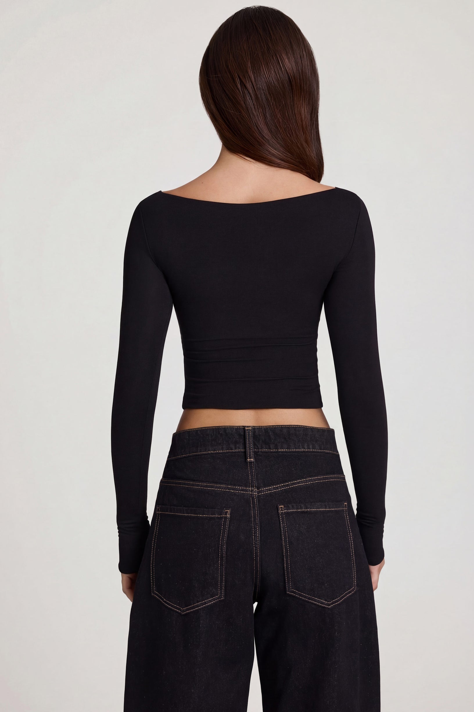 Modal Boat-Neck Long-Sleeve Top in Black - 2