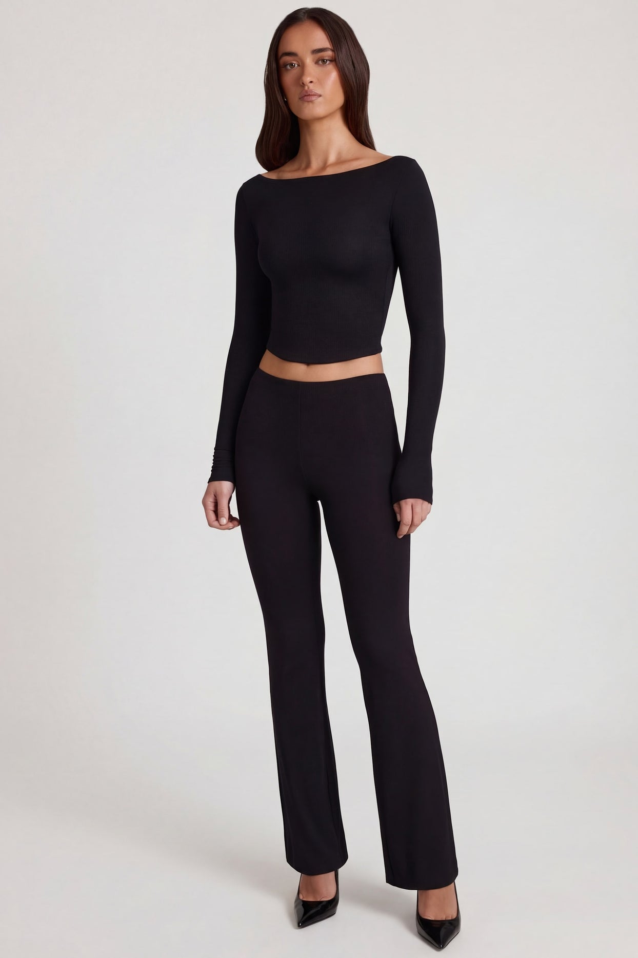 Modal Boat-Neck Long-Sleeve Top in Black - 4