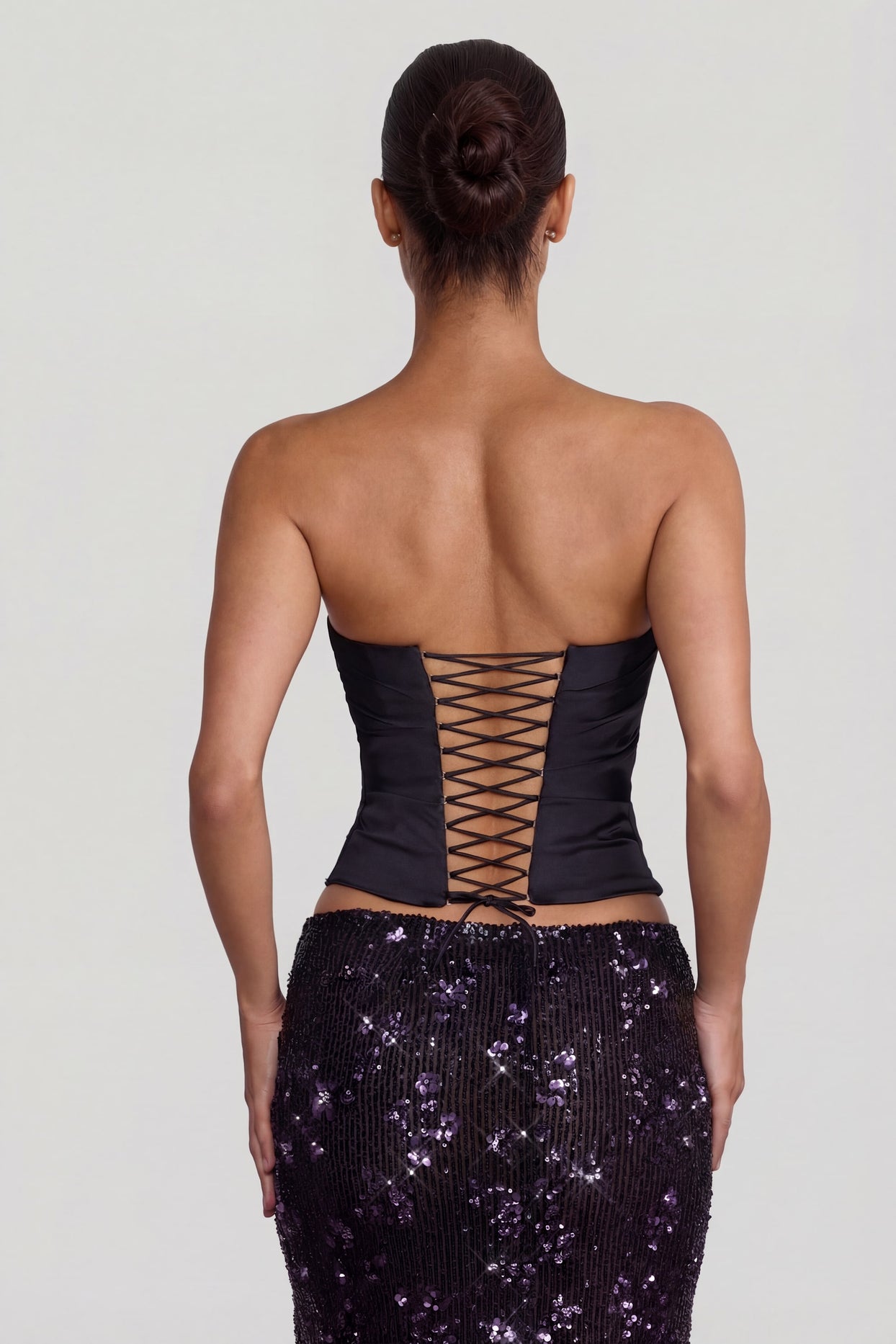 Embellished Mid-Rise Thigh-Split Maxi Skirt in Black Purple - 2
