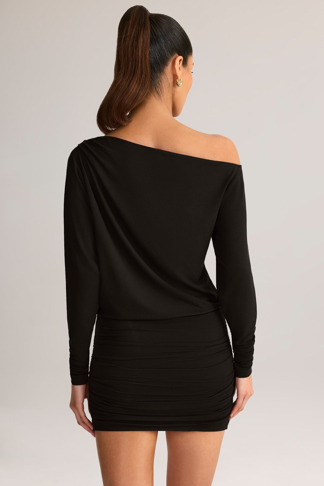 Modal Off-Shoulder Wrap Mini Dress in Black - 2