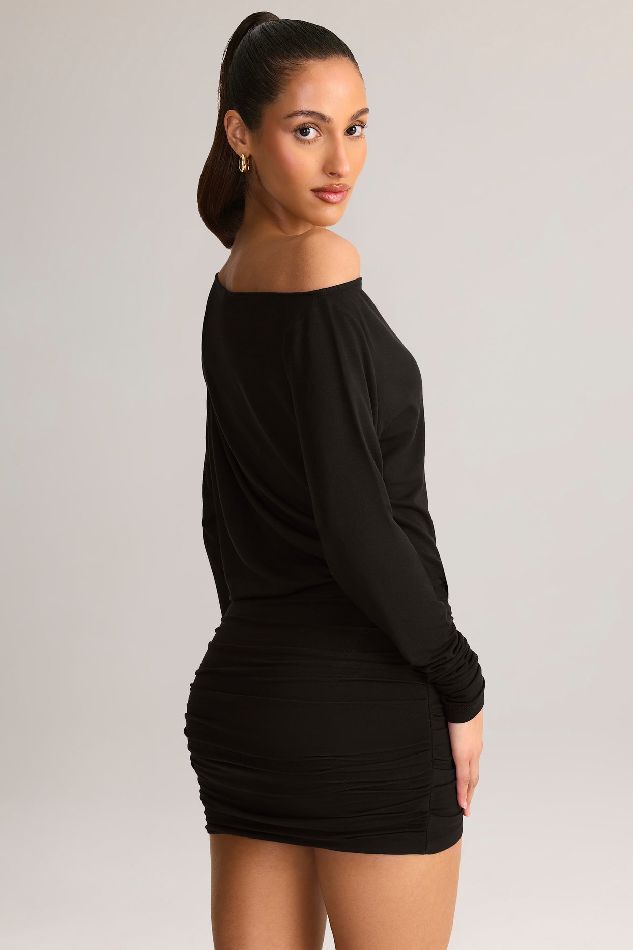 Modal Off-Shoulder Wrap Mini Dress in Black - 7