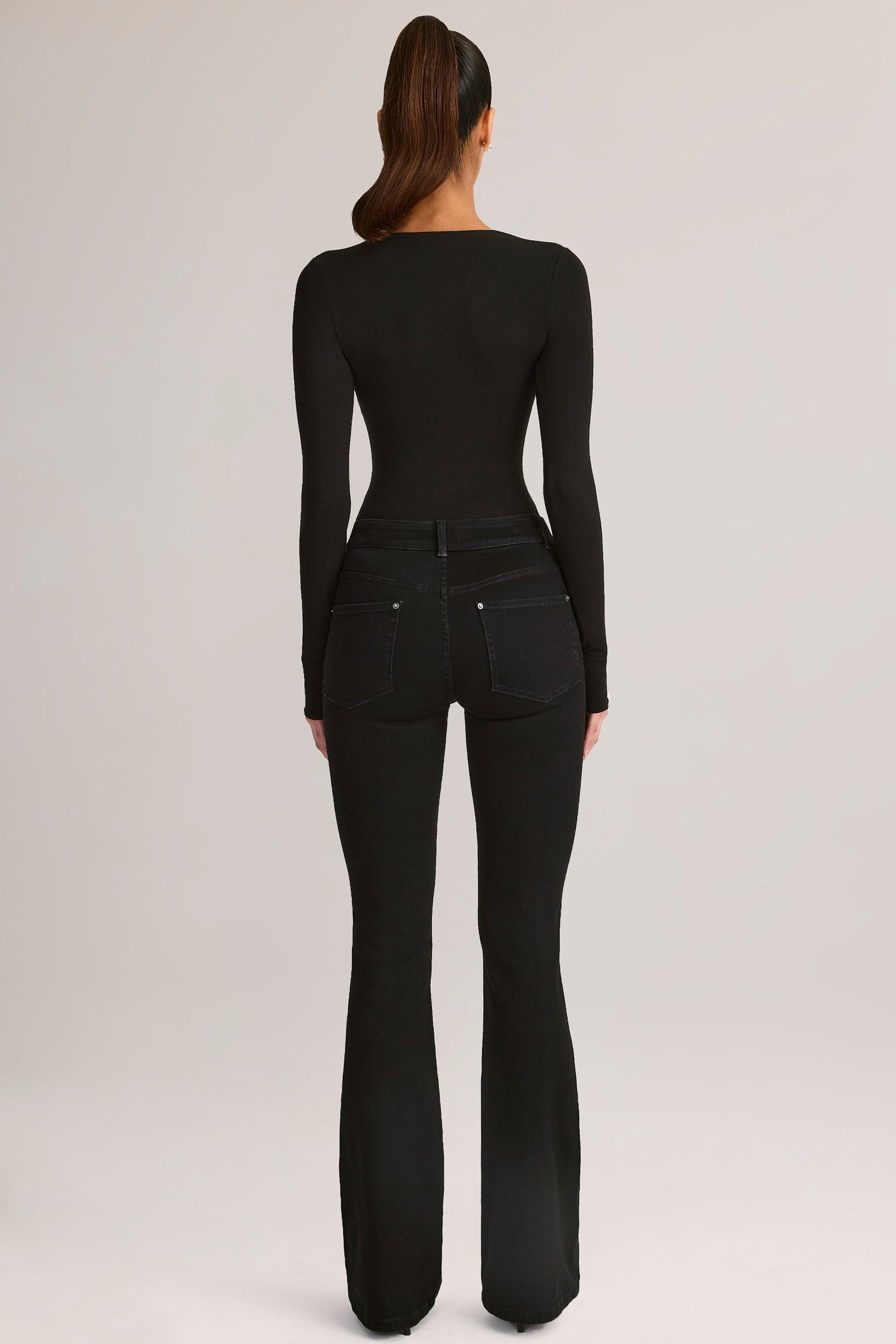 Denim Mid-Rise Flared Jeans in Black - 2