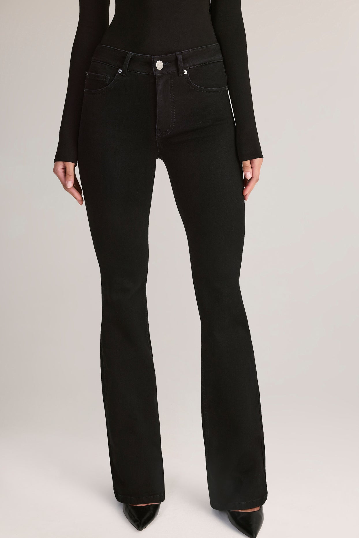 Denim Mid-Rise Flared Jeans in Black - 4