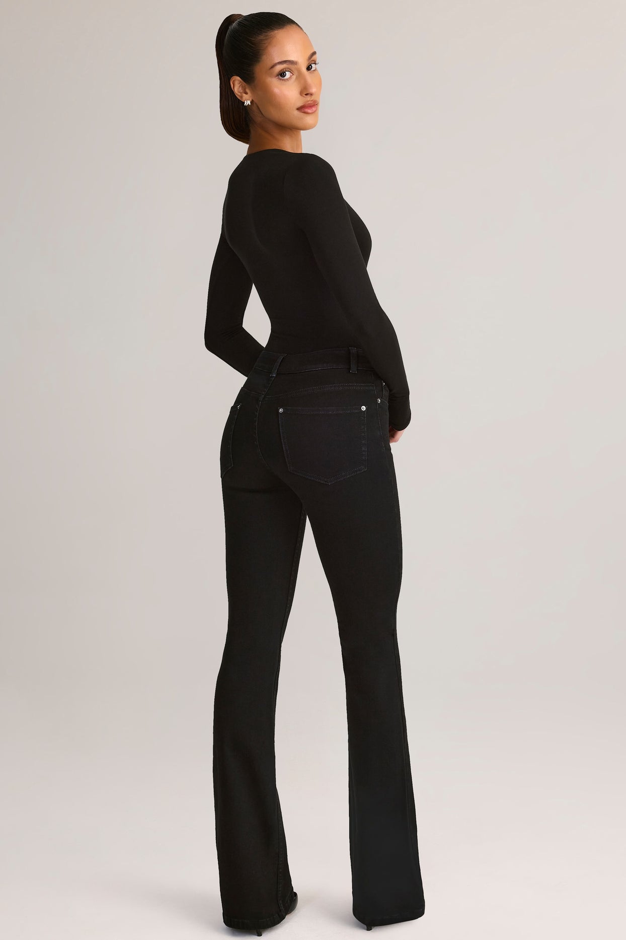 Denim Mid-Rise Flared Jeans in Black - 7