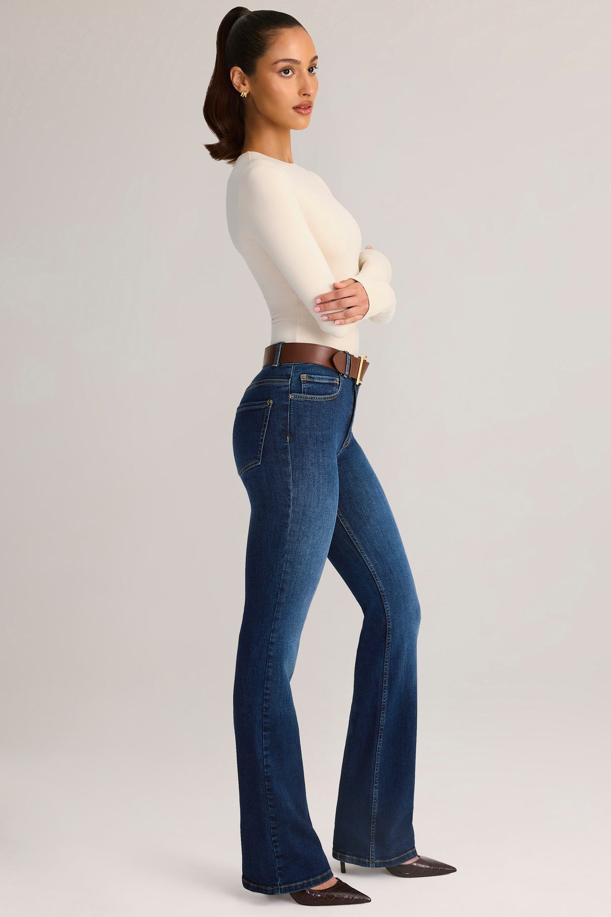 Denim Mid-Rise Flared Jeans in Indigo - 3