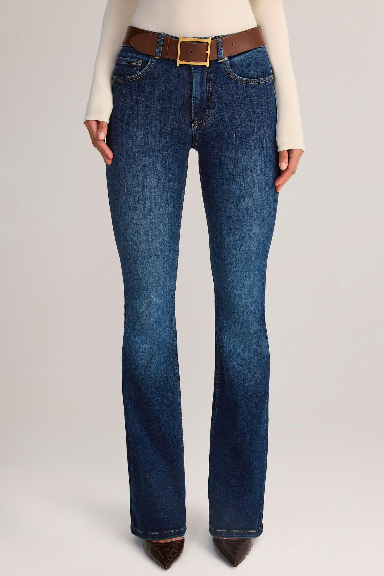 Denim Mid-Rise Flared Jeans in Indigo - 4