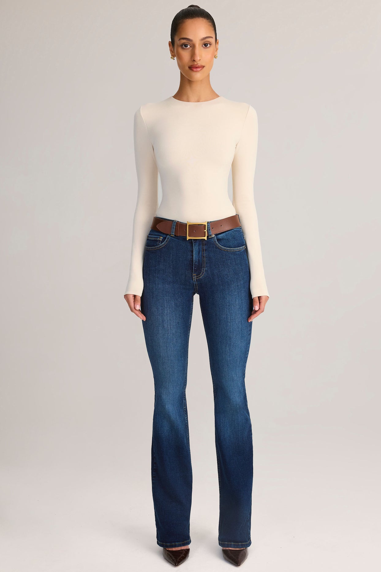 Denim Mid-Rise Flared Jeans in Indigo - 6