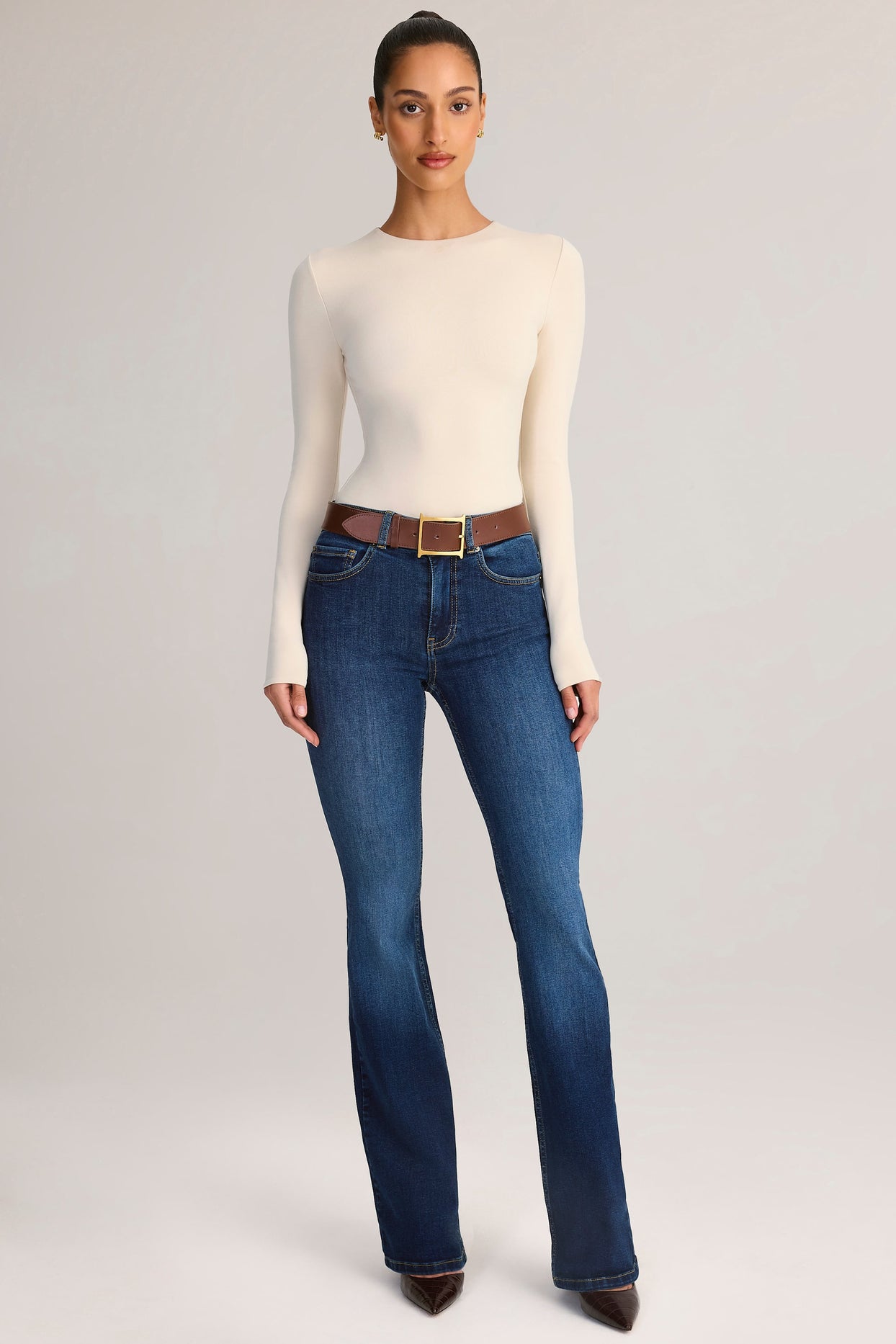 Denim Mid-Rise Flared Jeans in Indigo - 7
