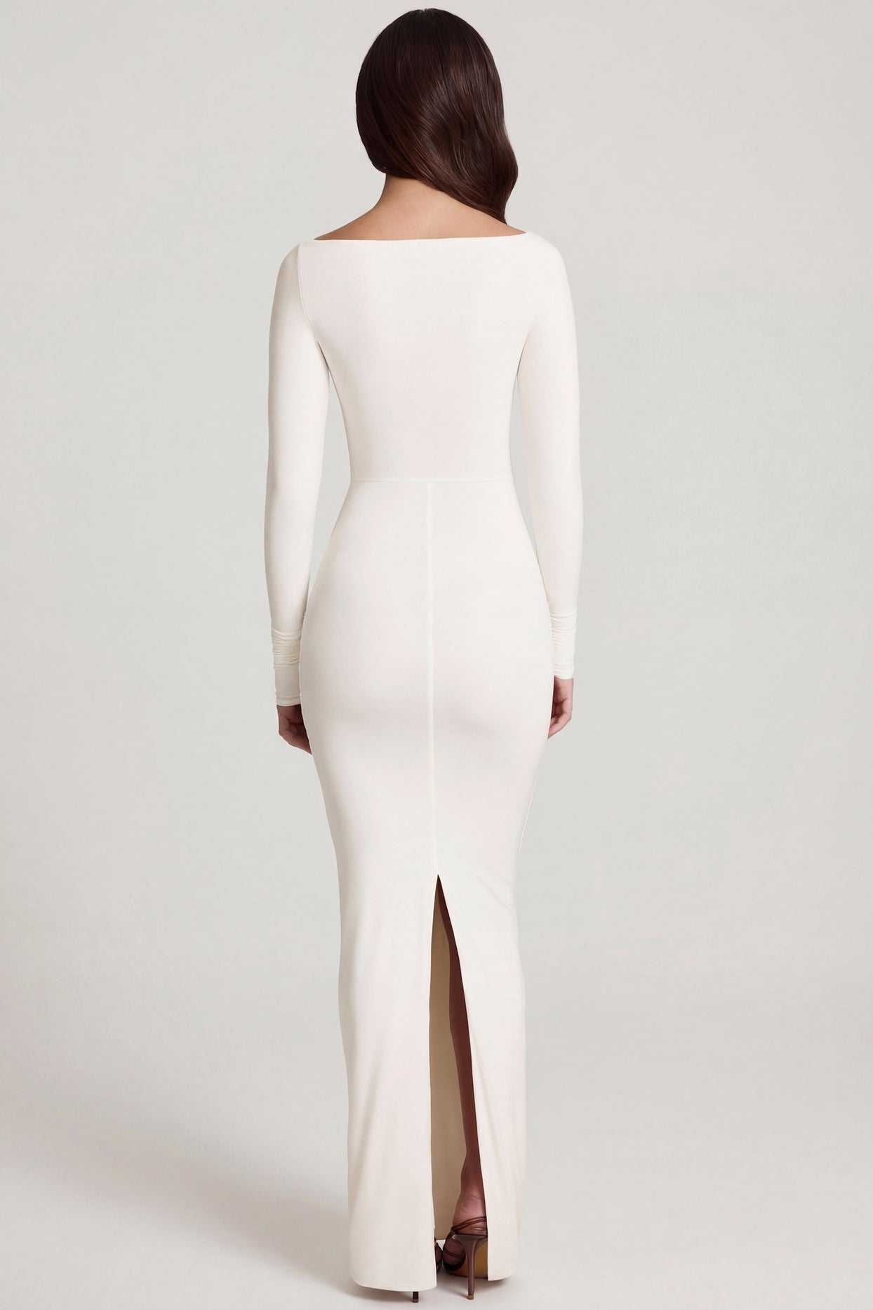 Soft Jersey Boat-Neck Tie-Gather Maxi Dress in White - 2
