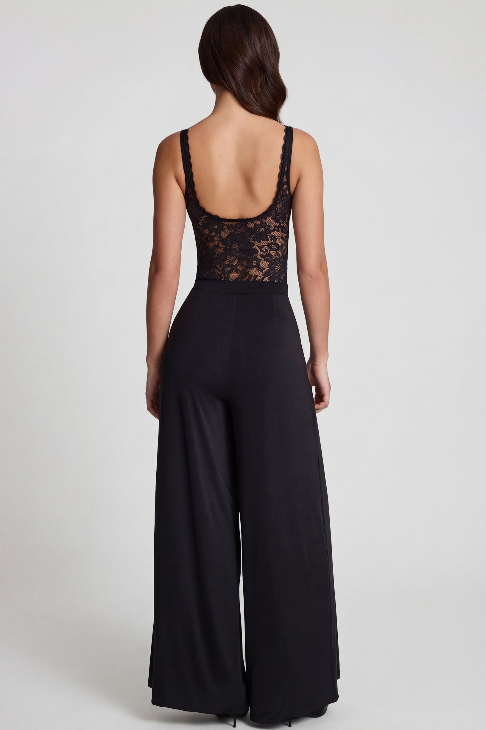 Soft Jersey Mid-Rise Wide-Leg Trousers in Black - 2