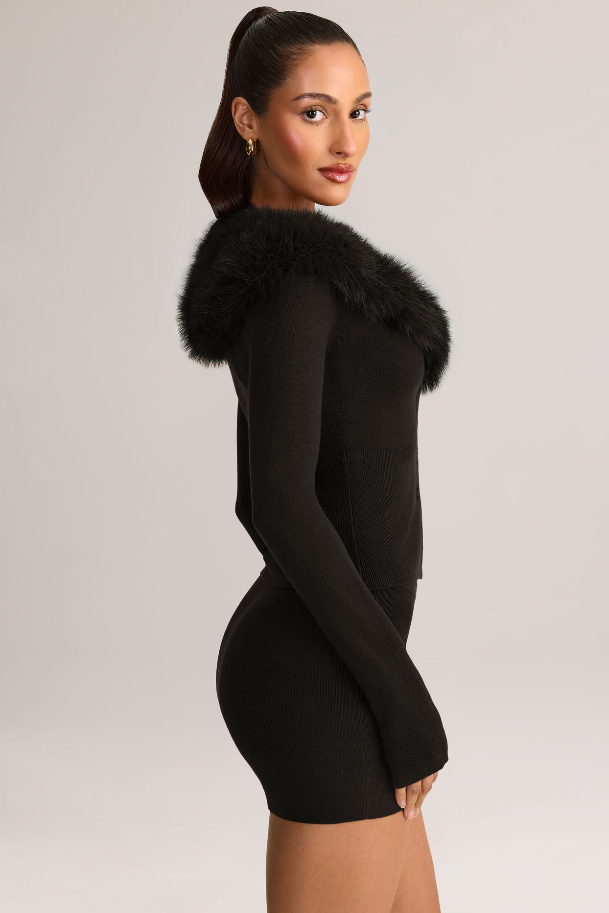 Knit Mid-Rise Mini Skirt in Black - 3