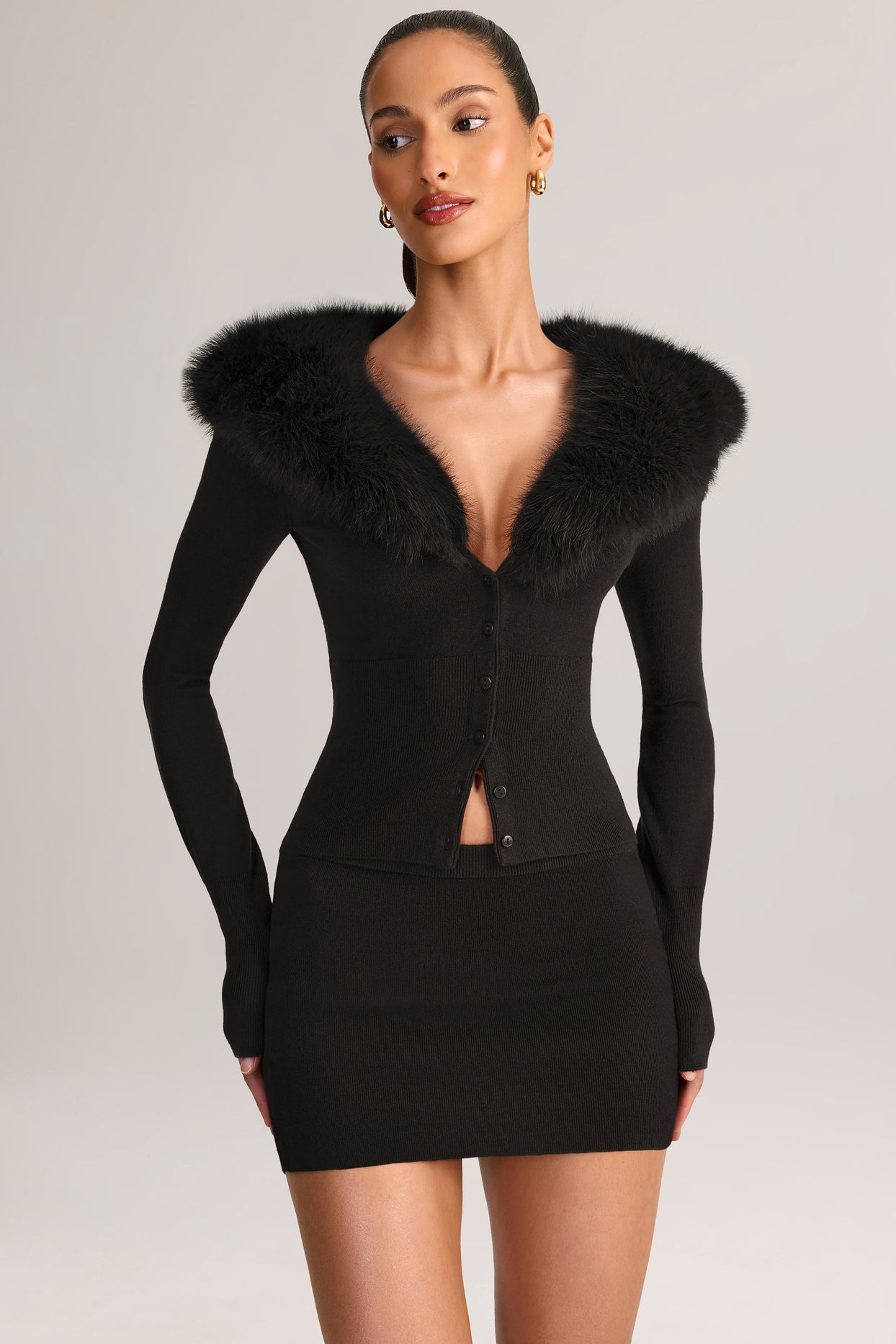 Knit Mid-Rise Mini Skirt in Black - 8