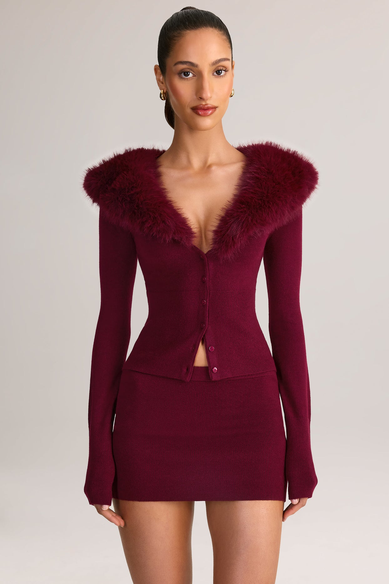 Knit Mid-Rise Mini Skirt in Wine - 6