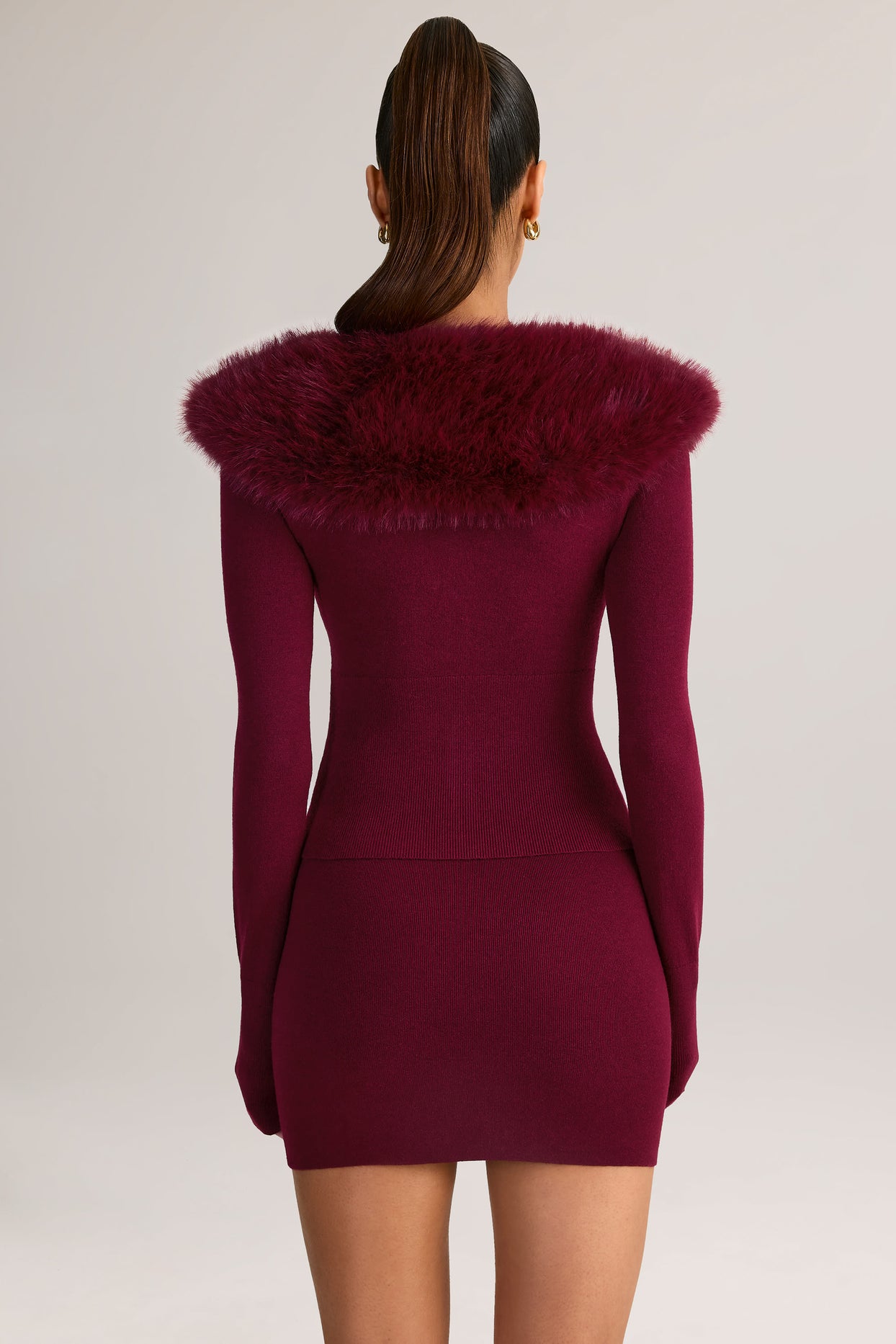 Knit Mid-Rise Mini Skirt in Wine - 2