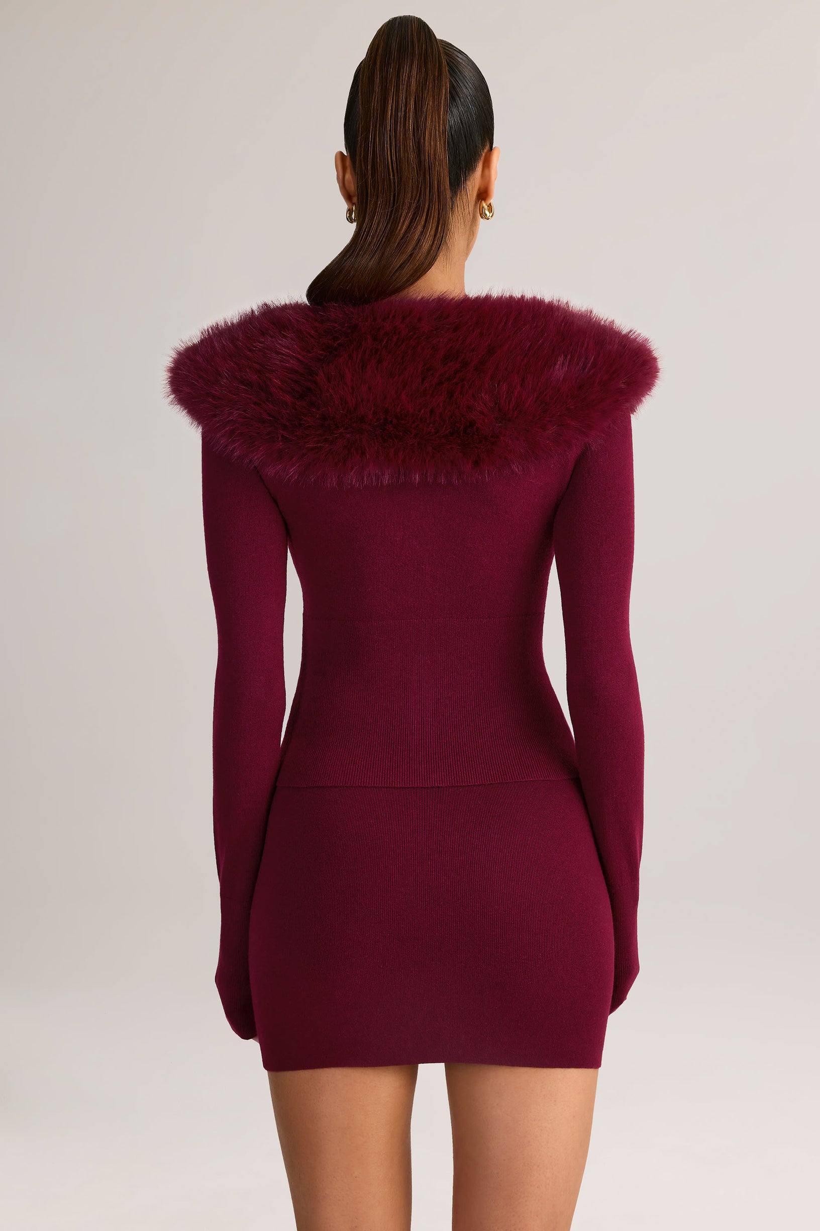 Knit Mid-Rise Mini Skirt in Wine - 2