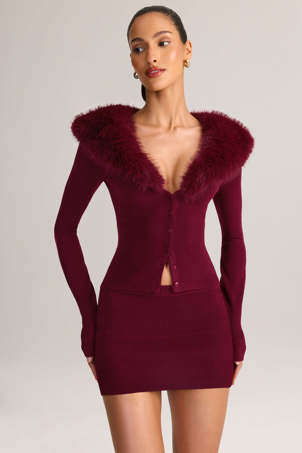 Knit Mid-Rise Mini Skirt in Wine - 9