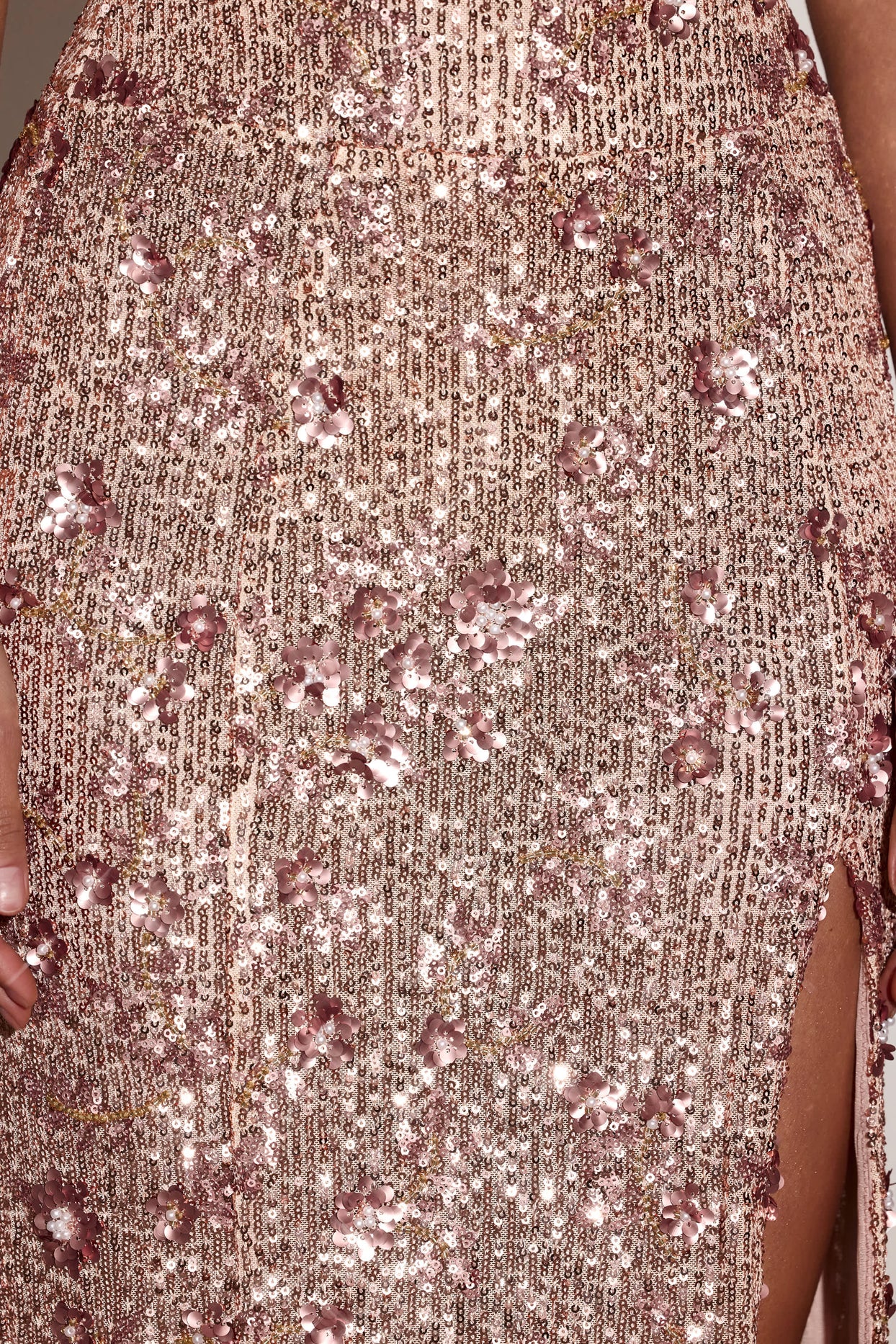 Embellished Bandeau-Neck Strapless Gown in Rose Gold - 11