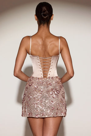 Embellished Draped Skirt Mini Dress in Rose Gold