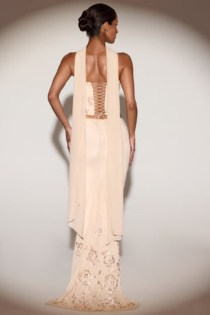 Embellished Draped Mid-Rise Gown Skirt in Gold