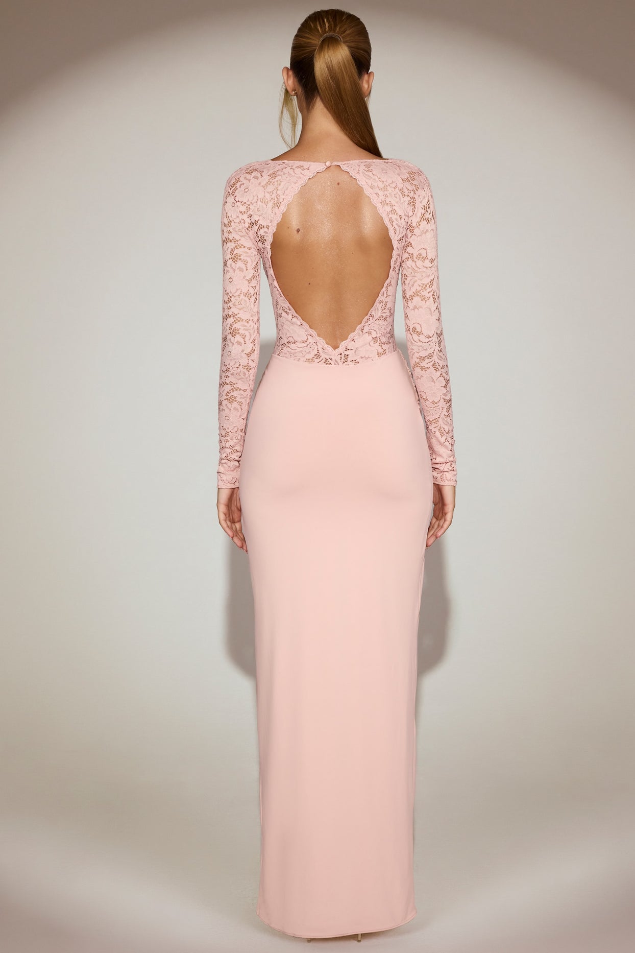 Lace Scalloped Plunge-Neck Maxi Dress in Pink - 7
