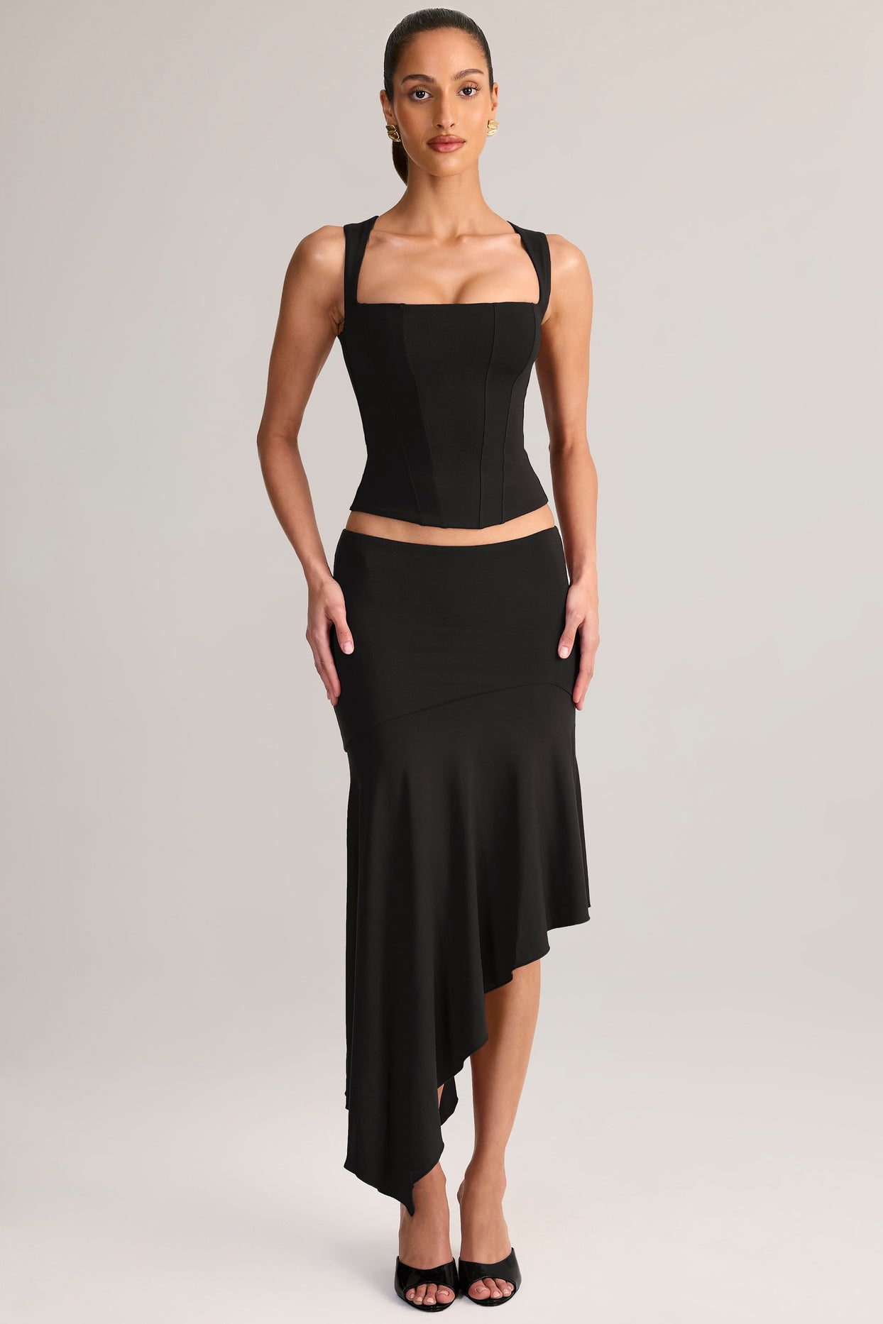 Modal Low-Rise Asymmetric Midaxi Skirt in Black - 1