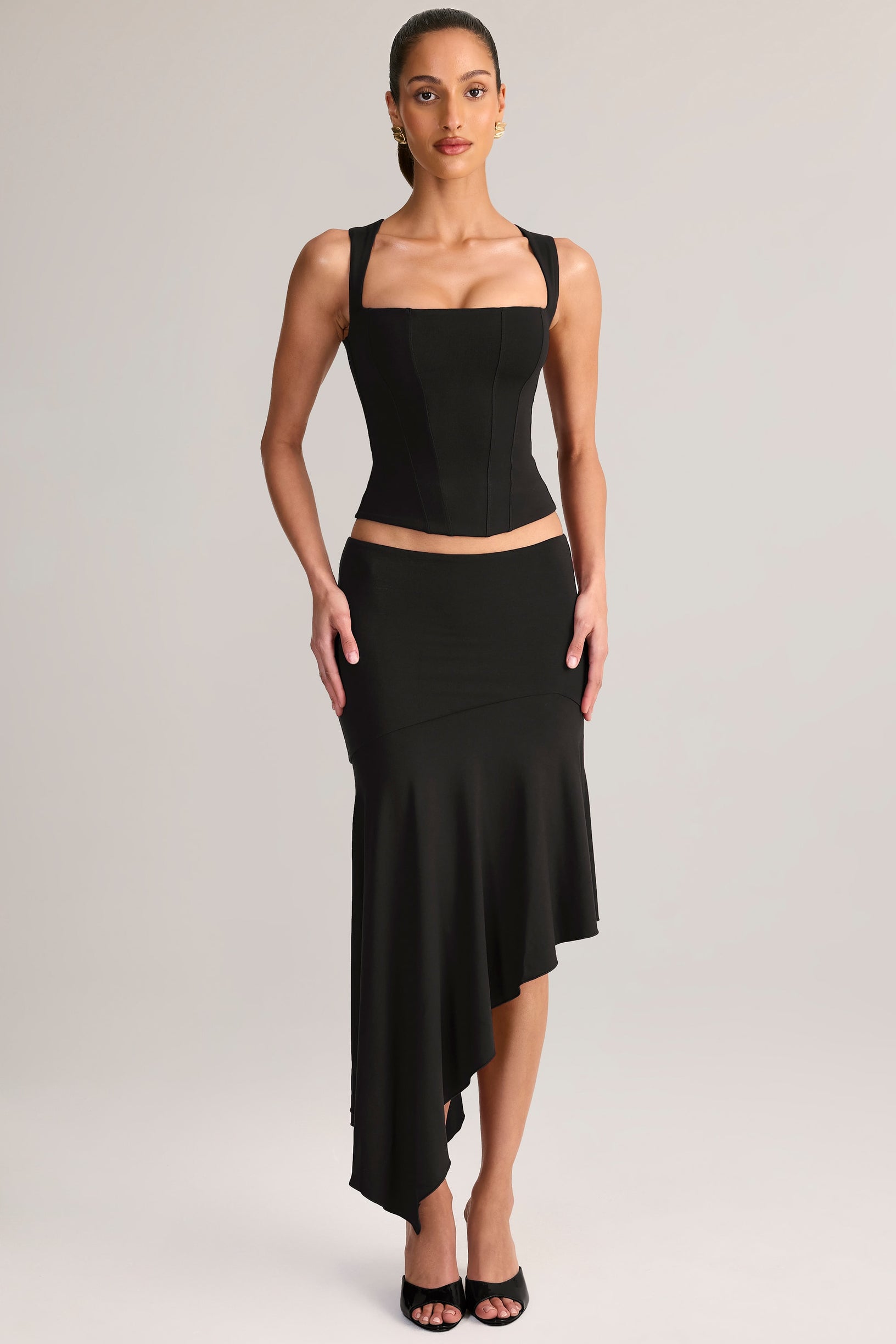 Modal Low-Rise Asymmetric Midaxi Skirt in Black - 1