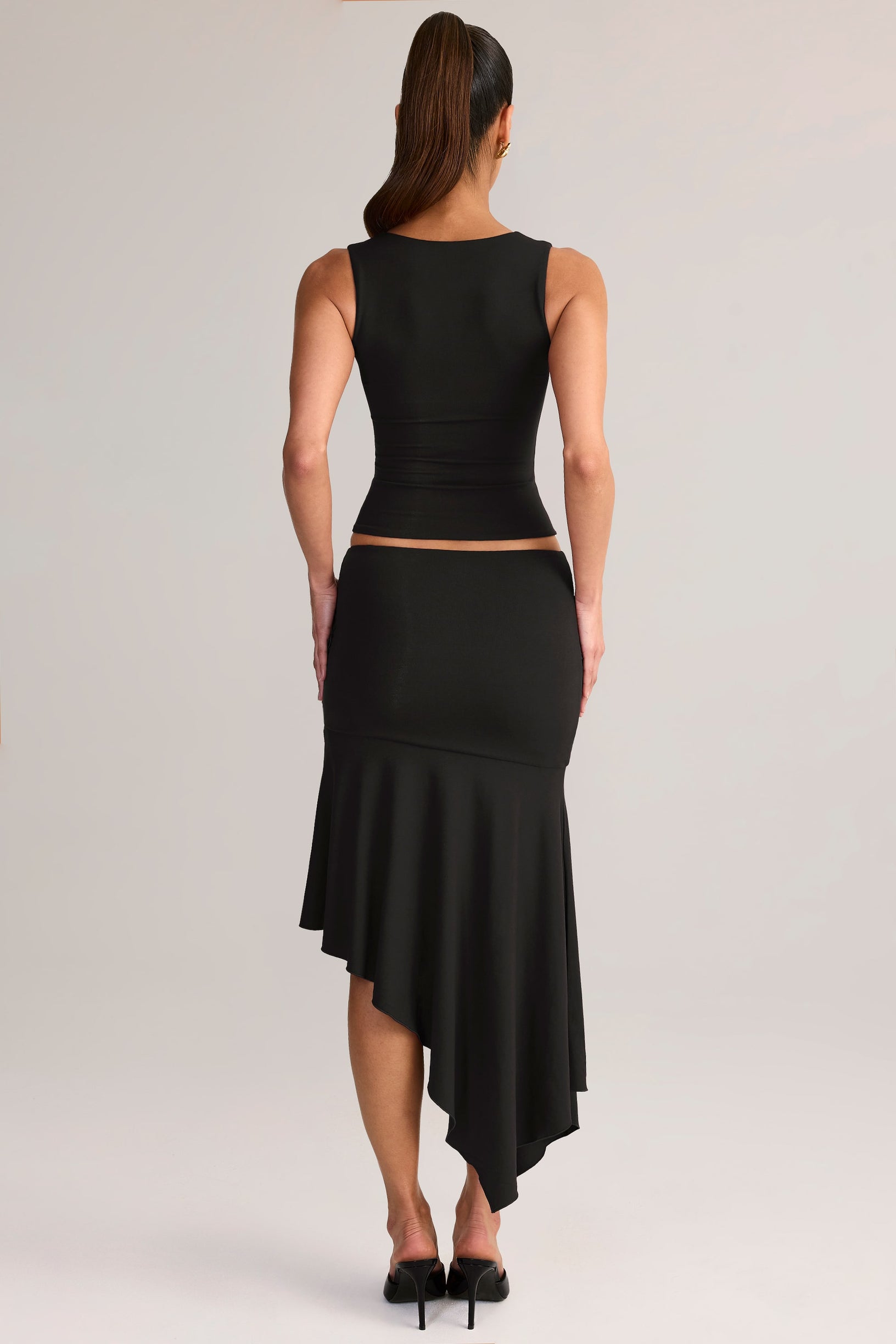 Modal Low-Rise Asymmetric Midaxi Skirt in Black - 2