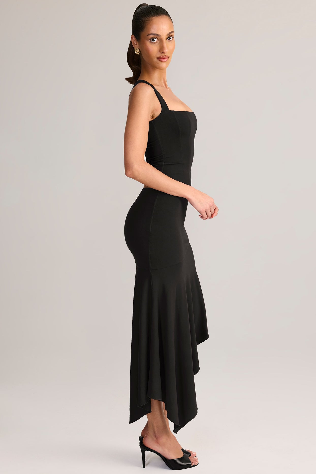Modal Low-Rise Asymmetric Midaxi Skirt in Black - 3